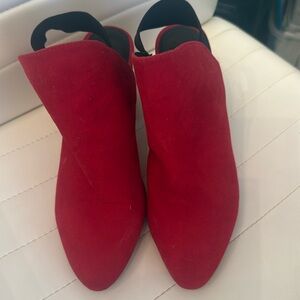 Red Suede Madden Girl Heeled Mules Size 8